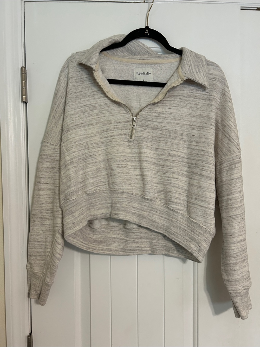 Abercrombie & Fitch Cream Heather Half-Zip Pullover Sweatshirt